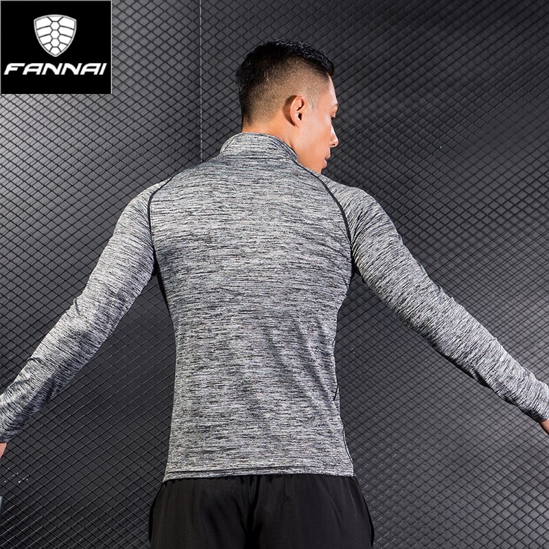 for Men Gym Sweater Shirt Training Tshirt Fitness Sweater Long-sleeve Stretch Tight Collar Running Jogging Sweater Top Quick Dry