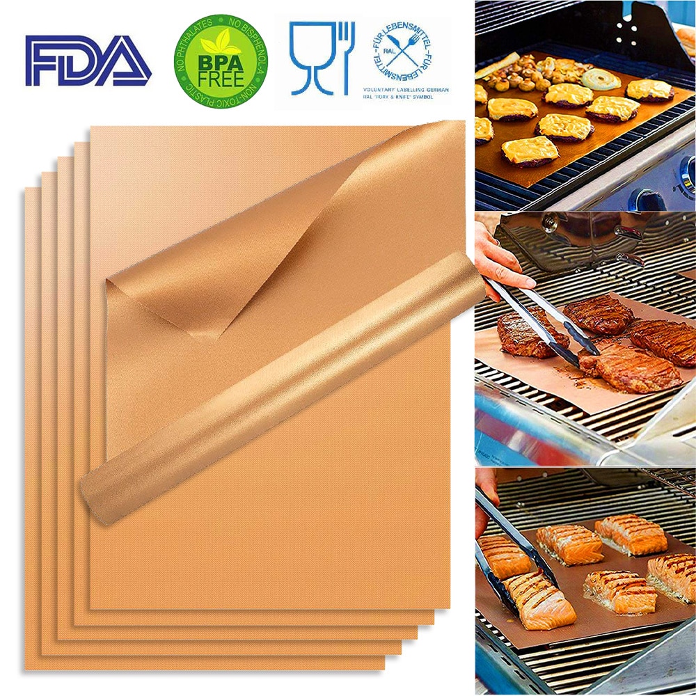 3 stuks fda herbruikbare antiaanbak bbq milieuvriendelijke ptfe koperen bakmatten en bakplaten