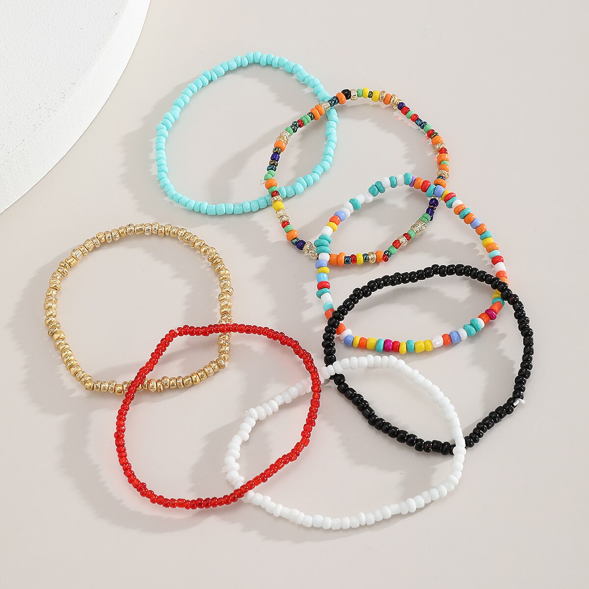 IngeSight.Z 7 – Bracelets en perles de rocaille arc-en-ciel pour femmes, bijoux bohème, chaîne de poignet en acrylique coloré, pièces/ensemble