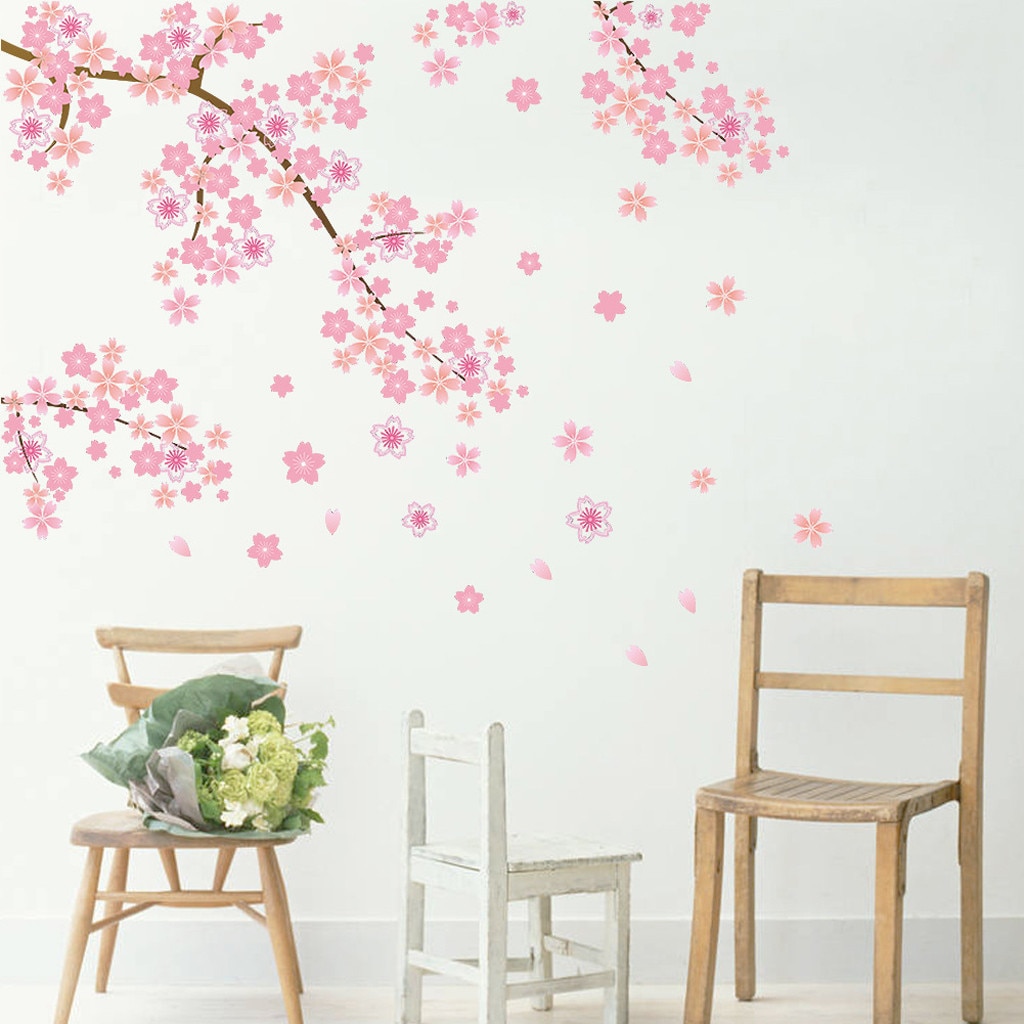 Roze Bloem Sakura Cherry Blossom Tree Verwijderbare Muursticker Voor Woonkamer Slaapkamer Diy Vinyl Art Mural Muurstickers Home decor