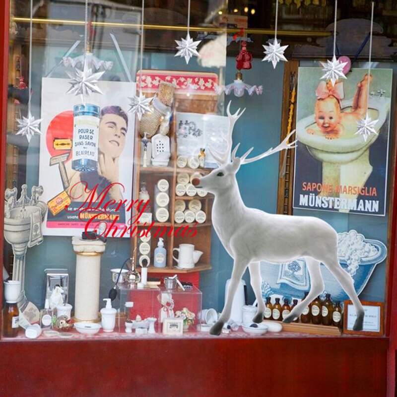 2Pcs Removable Christmas Wall Art Stickers DIY Window Mural Decals Reindeer Xmas Tree Snowflakes Wallpaper Decorations Ornaments