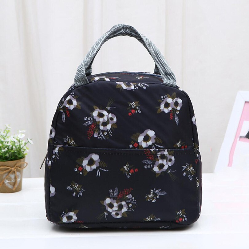 1 pçs cervos impresso sacos de refrigerador à prova dnylon água náilon portátil zíper térmico oxford almoço sacos caixa para as mulheres conveniente sacola de alimentos: Black Style03