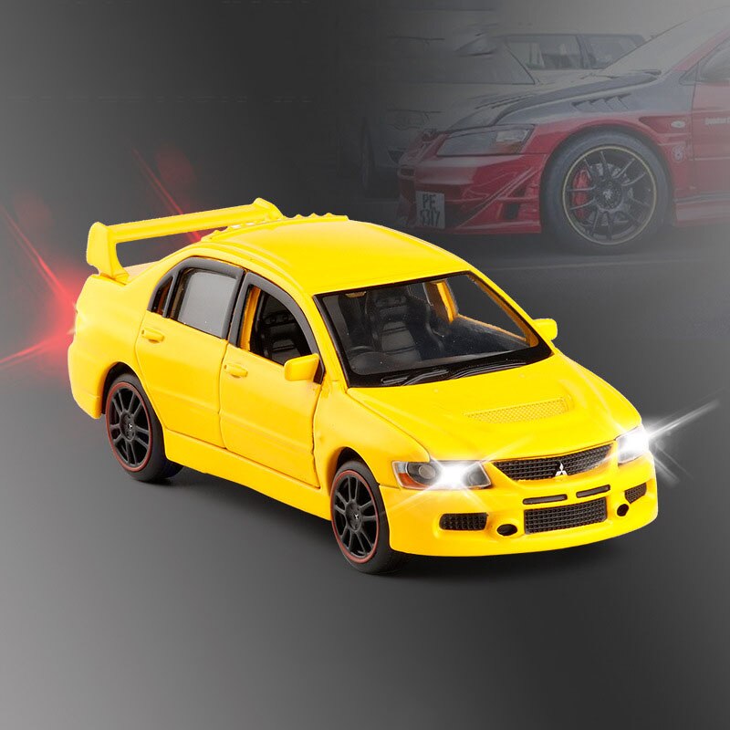 1/32 Mitsubishi EVO 9 IX Sports Cars Toy Alloy Die Cast Metal Casting Sound Light Model Toys Car For Collection: Yellow