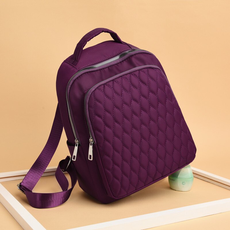 Sewing Thread Women Backpack Diamond Lattice Oxford School Book Bag for Teenage Girl Casual Female Backbag Black Lady Traval Bag: PURPLE