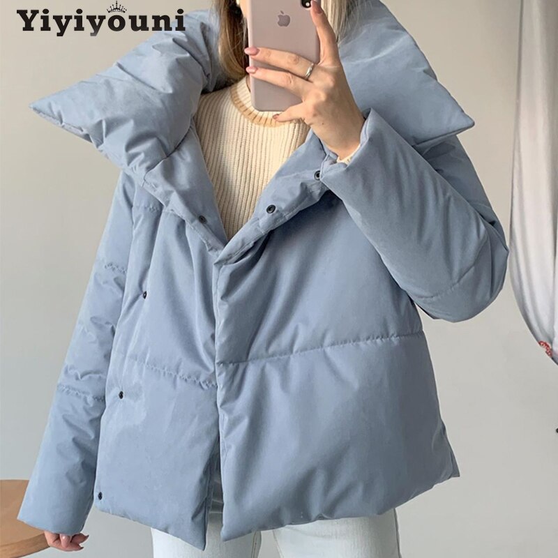 Yiyiyouni oversized cropped varma vinterjackor dam bomull vadderad parkas ytterkläder kvinnor solid casual tjocka jackor dam