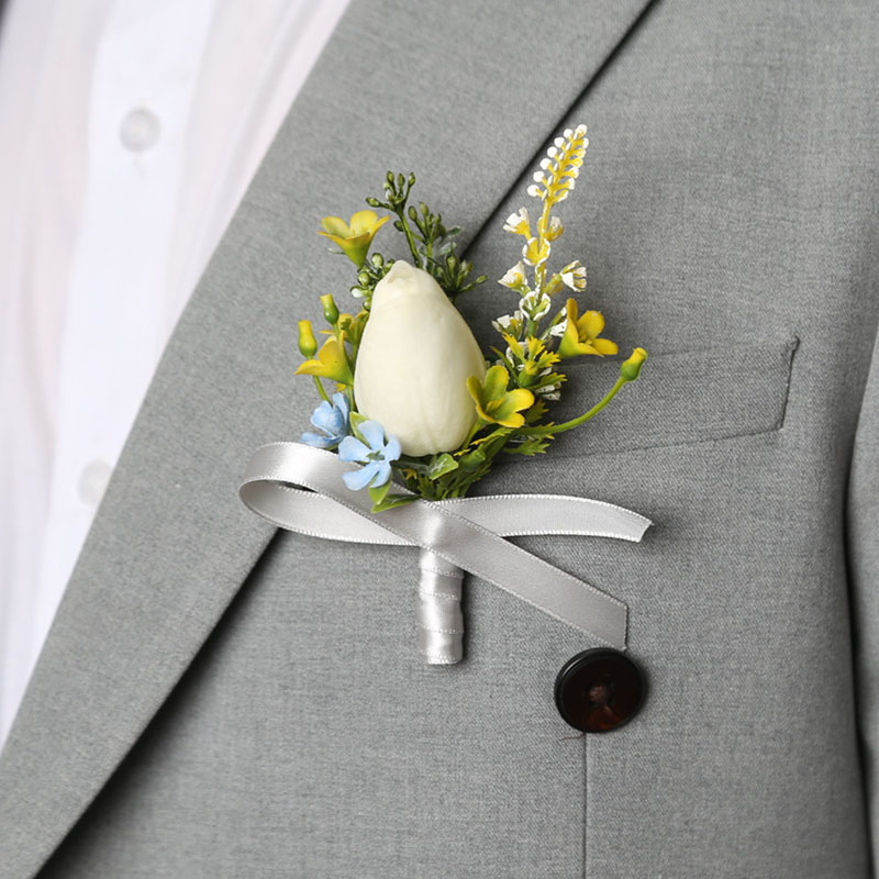 Tulipan corsage mænd bryllup hvid boutonniere blomster kunstig silke rose brocher brudepige gomsmænd festtilbehør