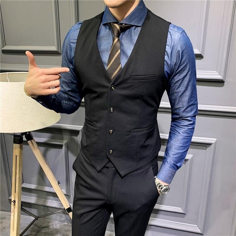 Men's Classic Formal Business Slim Fit Chain Dress Vest Suit Tuxedo Waistcoat Mens Wedding Vest