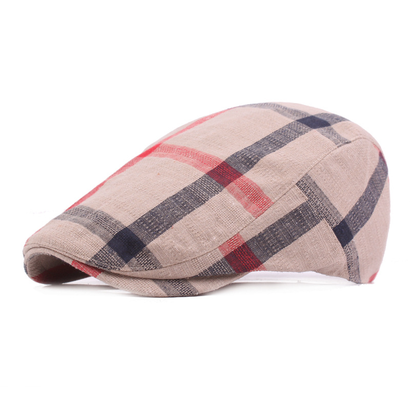 Mode Peaky Blinder Mannen Mannen Zomer Cap Vrouwen Plaid Baretten Katoen Gatsby Unisex Ivy Hat Rijden Zon Platte cabbie Newsboy: Khaki