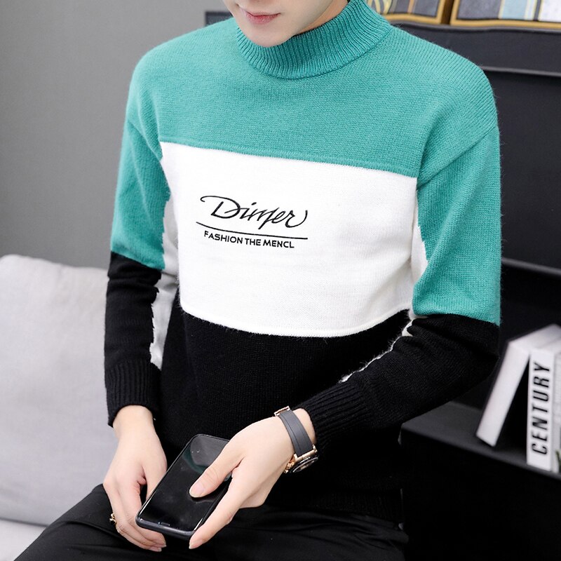 Halv turtleneck gensere herre tykk varm vinter genser herre slim fit herre julegenser pull homme genser: Grønn / Xl