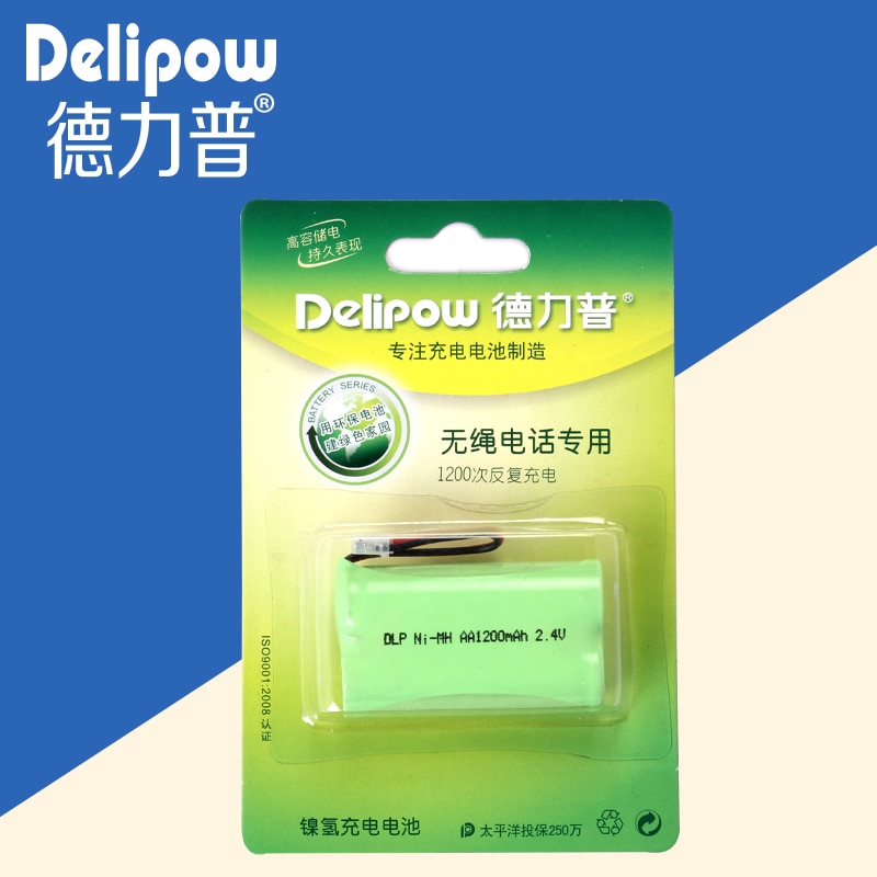 Delipow 2.4 v 2.4 v aa draadloze telefoon batterij 1200 ma batterij batterij composiet machine oplaadbare ion cell