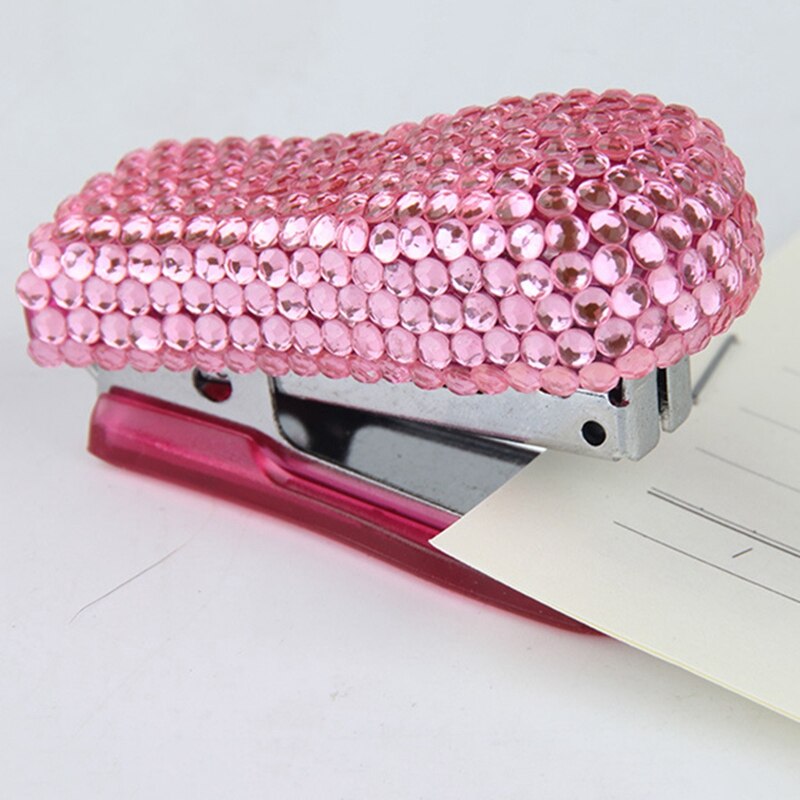 Mini Stapler Diamond-Encrusted Mini Stapler Sticker Small Stapler Pink Stapler Office Stationery Student Supplies