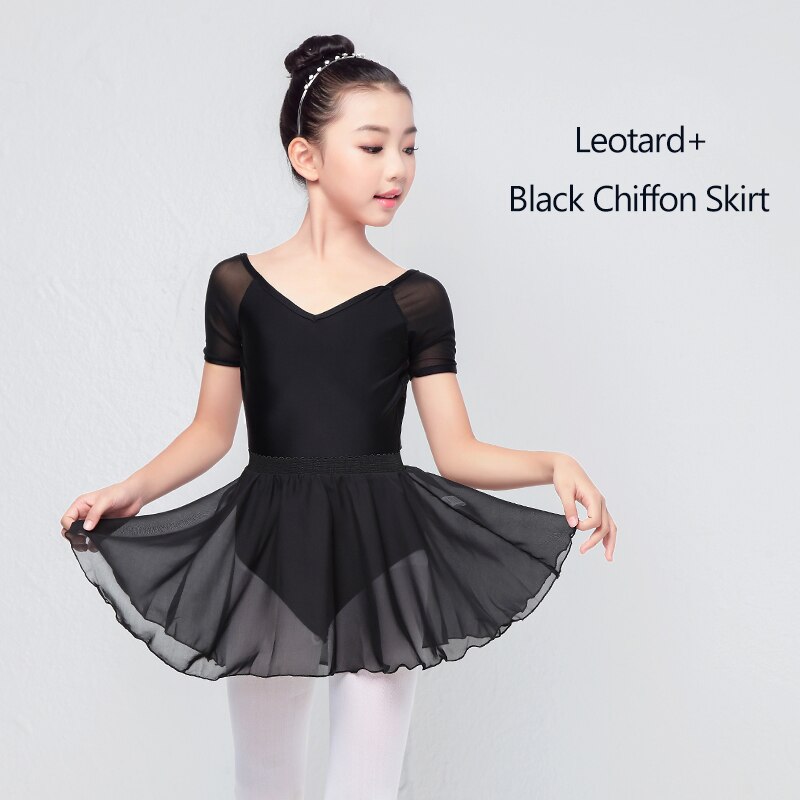 Ballet Leotard Girls Ballerina Costume Black Dance Leotard Chiffon Skirt Suit Kids Gymnastics Dance Wear Mesh Splice: Black Skirt Suit / 105    100 to 110cm