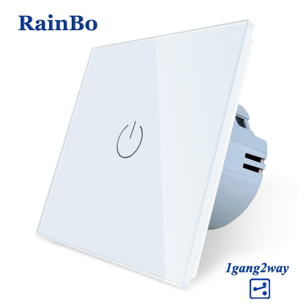 RainBo -Kristal Glas-Panel muur-schakelaar EU-Standaard 110 ~ 250V Touch-Schakelaar screen-Wall Light-Schakelaar 1gang-2way A1912CW/B