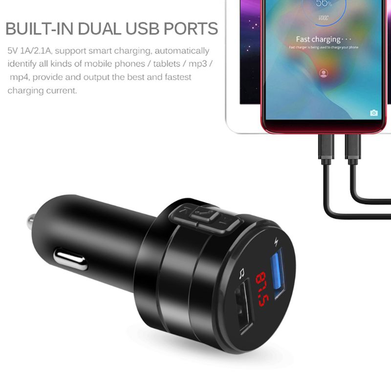 Handsfree bluetooth 4.2 fm zender modulator autolader 3.1a dubbele usb