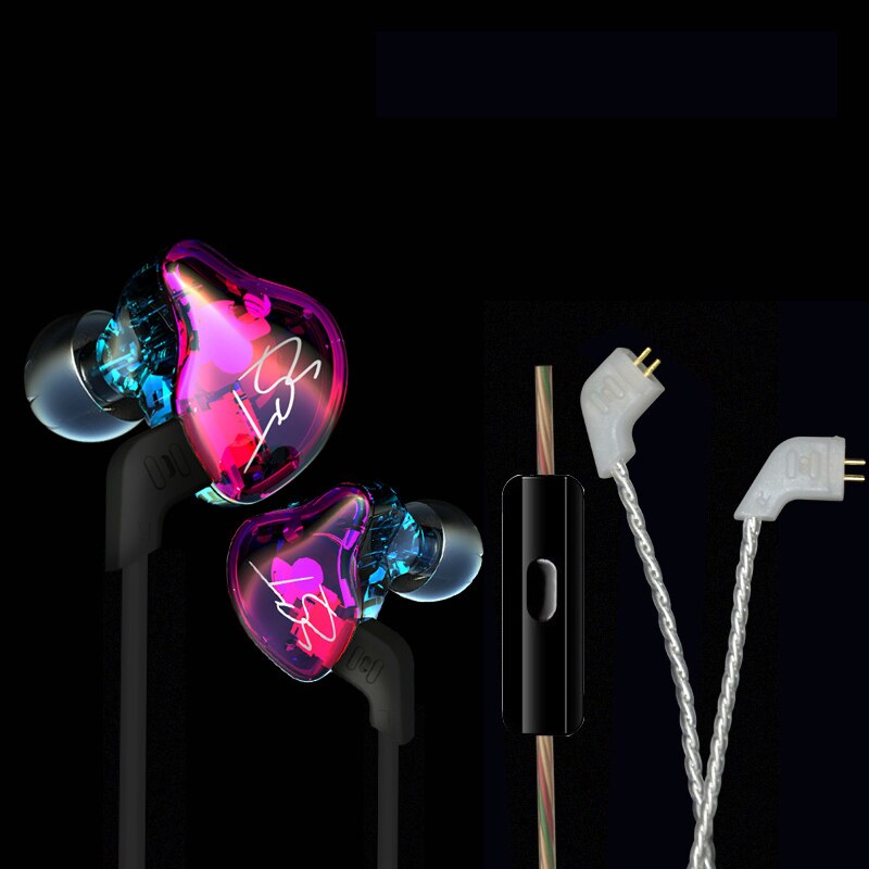 AK Original KZ ZST/ZSTX Colorful BA+DD In Ear Earphone Hybrid Headset HIFI Bass Noise Cancelling Earbud With Mic Replaced Cable: Purple mic cable