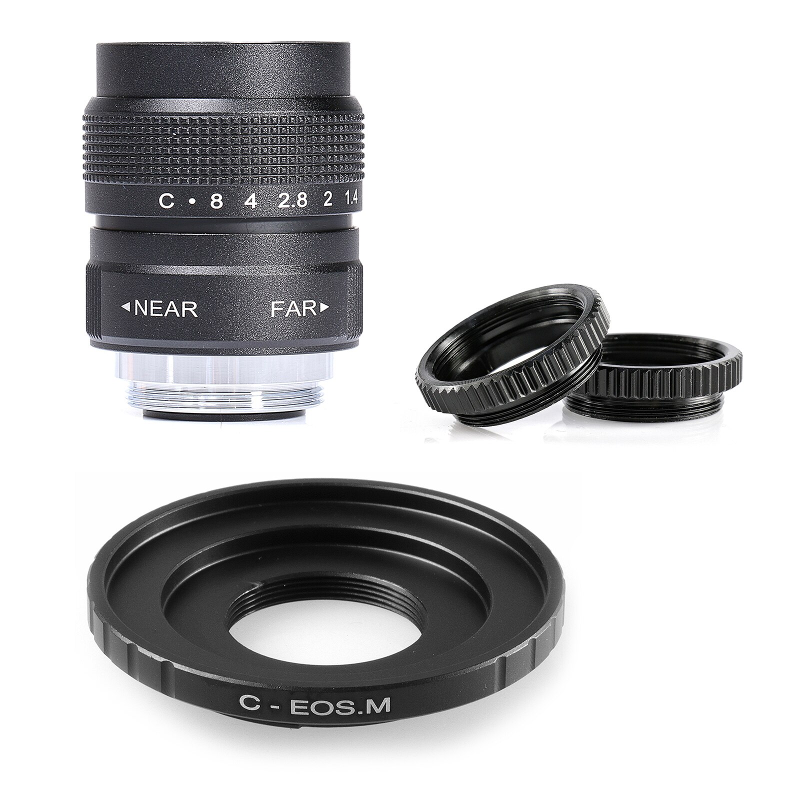 Fujian 25Mm F/1.4 APS-C Cctv Lens + Adapter Ring + 2 Macro Ring Voor Canon EF-M Eosm mirroless Camera M1/M3/M5