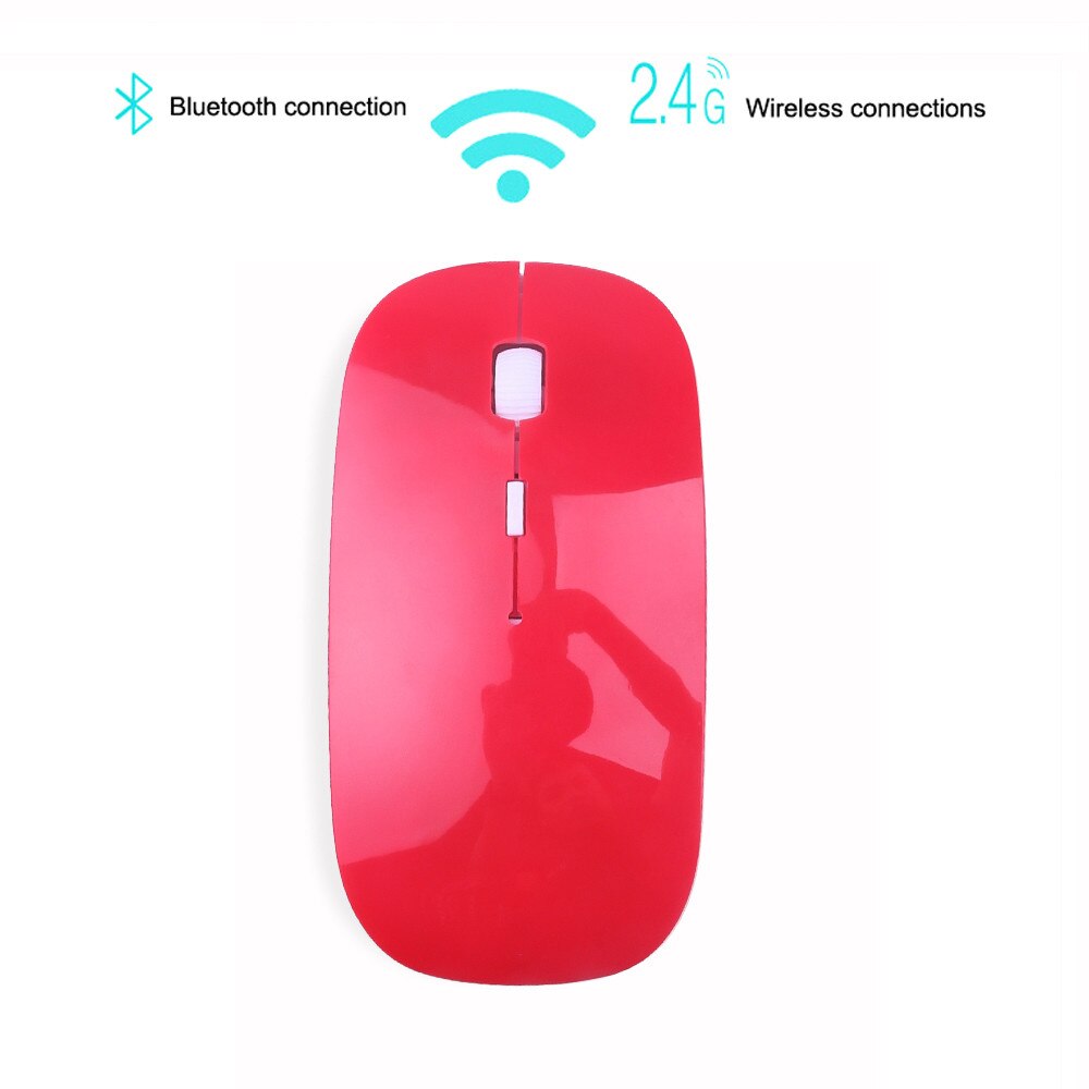 Trådløs trådløs bluetooth 5.0 + 2.4 ghz mus dual mode 2 in 1 1600 dpi ultra-tynde ergonomiske bærbare optiske mus til pc: Rød