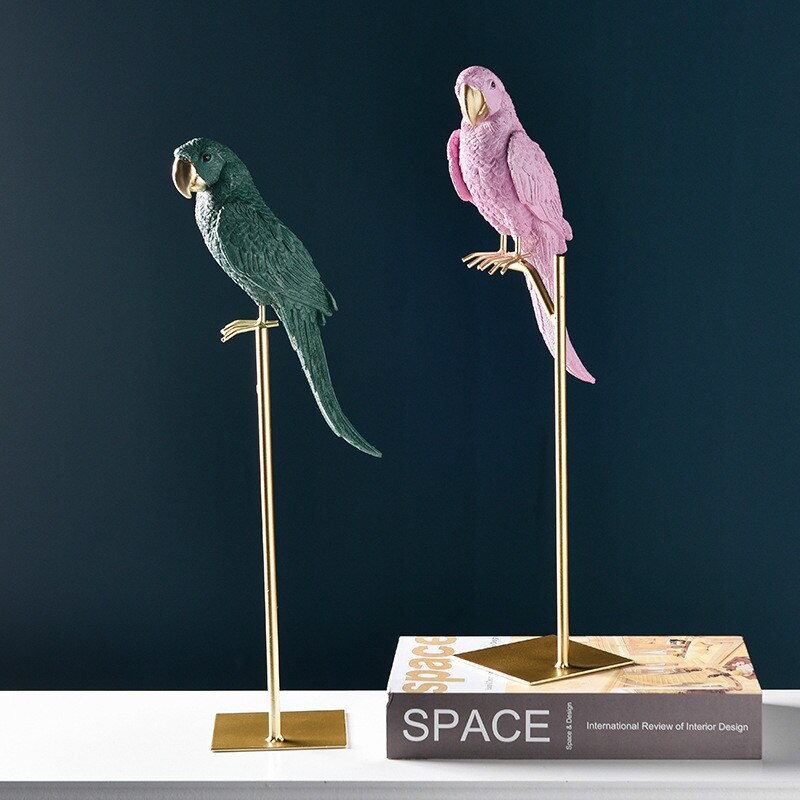 Figuras en miniatura con de loro y animal simulado de resina creativa de estilo nórdico, adornos para manualidades de pájaros, decoración moderna de oro para el hogar