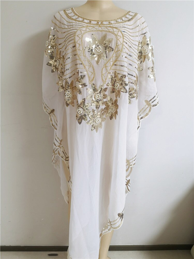 Vestido africano feminino vestido africano lantejoulas alta qualidade moda superior africano vestido feminino um casaco: Branco
