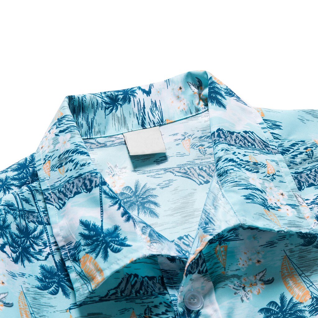 Camisa hawaiana de playa verano tropical para hombre camisa de manga corta ropa de Casual suelta de algodón con botones abajo camisetas azul