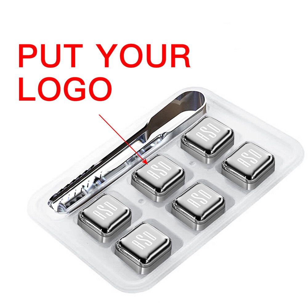 Custom Engraved Stainless Steel Whiskey Stone Ice Cubes Reusable Chilling Stones for Wine Keep Your Drink Cold Bar Tool Sets: DC102- 6pc with logo