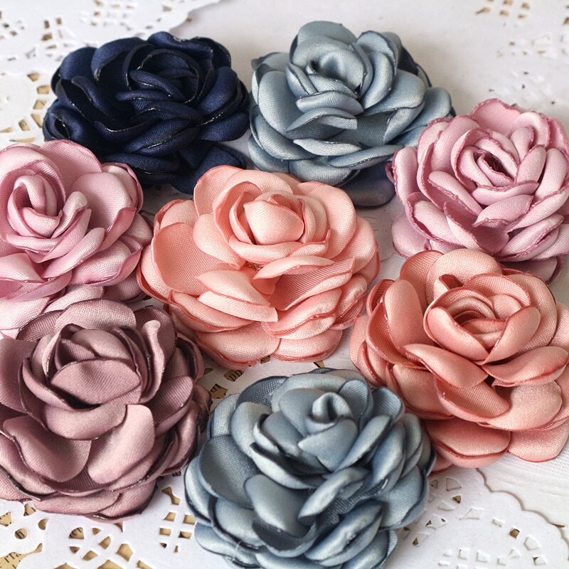 5 st 5.5cm satintyg konstgjorda blommor handgjorda diy tygblommor för bröllopsfest hantverk hem diy dekoration