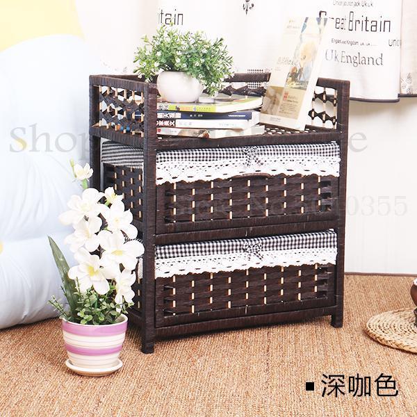 Armoire de rangement en rotin blanc à deux niveaux, table de chevet en bois de style pastoral moderne et minimaliste pour chambre à coucher: VIP 7