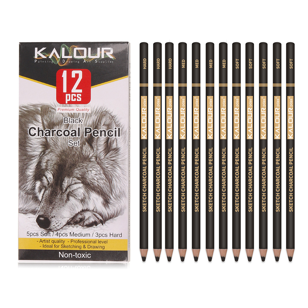 KALOUR 6/12 lápiz de carbono lápiz de resaltado de carbón blanco blanco/negro/Color lápiz de boceto de carbono herramientas de dibujo artístico: Rojo