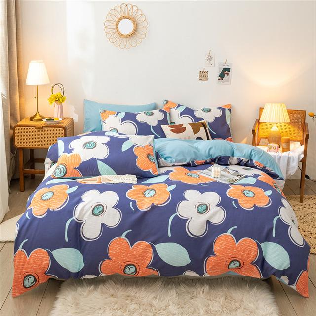 Blue Bedding Set,200x200 Duvet Cover Set With Pillowcase,220x240 Quilt Cover,Orange Daisy Pattern King Size Blanket Cover: Twin
