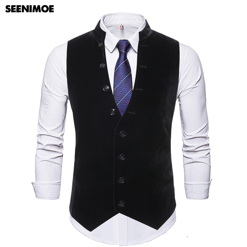 Seenimoe herre ensfarvet afslappet vest m -3xl blazerveste med flere knapper enkeltradede fritidsveste