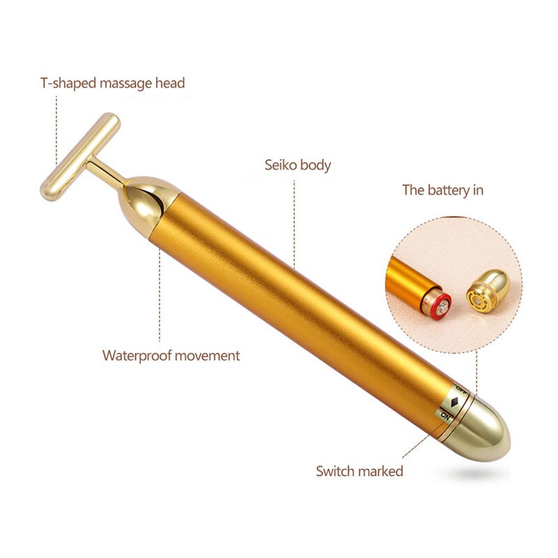 Barra de belleza de oro de 24K, rodillo masajeador Facial en forma de T, barra de belleza energética, reafirmante de pulso, herramienta de masaje Facial