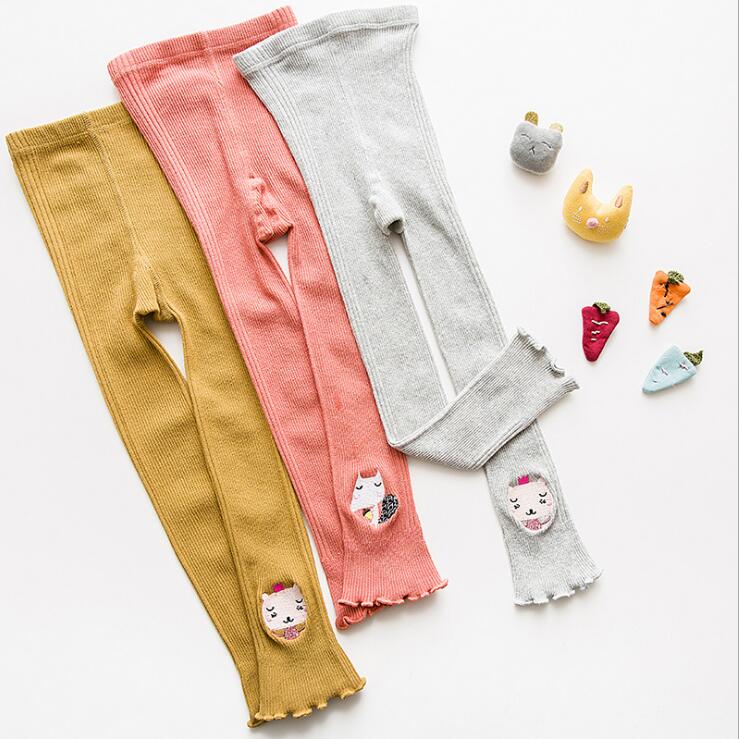 Mallas bordadas de algodón para niños y niñas, pantalones de color caramelo, 6 estilos, novedad de primavera