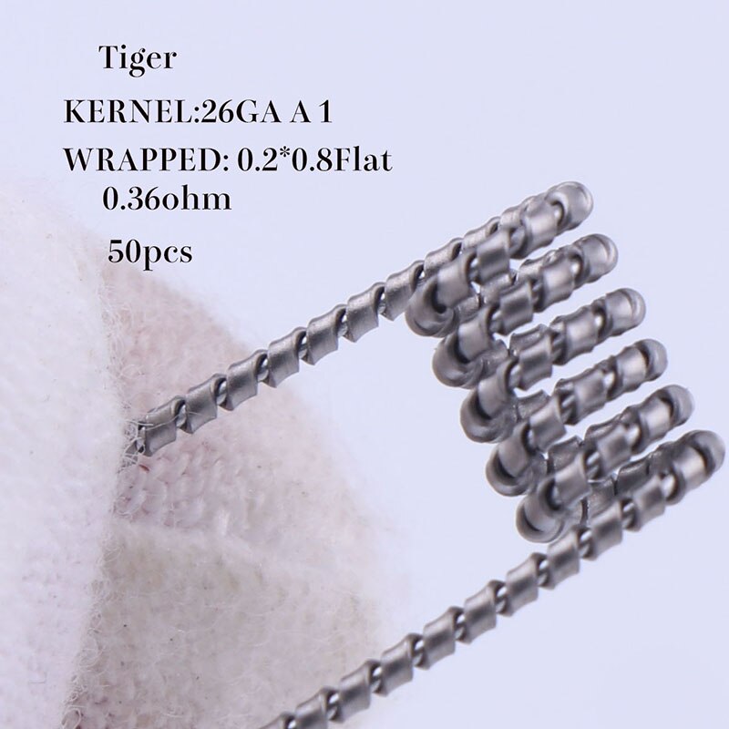 XFKM 50 pcs alien fused clapton tiger mix flat twisted coils premade wrap wires Quad hive Heating Resistance coil a1: tiger 0.36 50