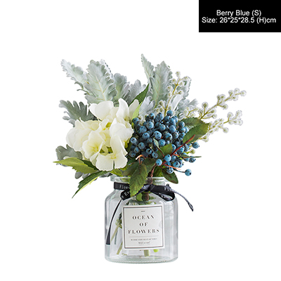 Miz Artificial Flowers for Wedding Vases for Flowers Home Decor Artificial Flower Bouquet with Vase Wedding Table Decoration: Berry Blue S