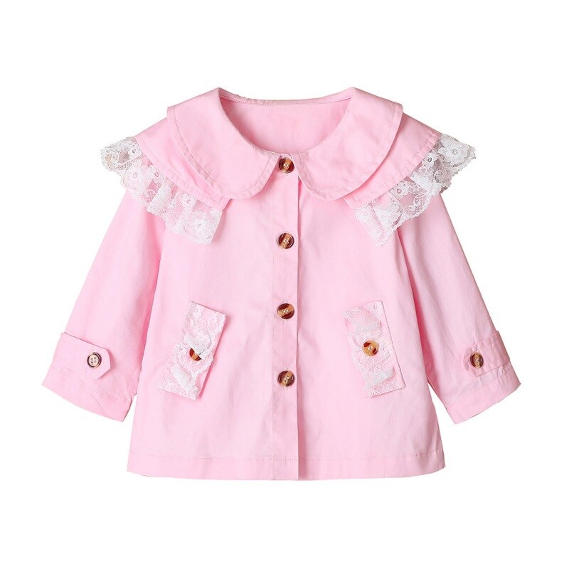 Primavera autunno neonata cappotto principessa pizzo increspato bambola colletto giacca neonato bambino abbigliamento per bambini manica lunga bottone Outwear: 5-6Y