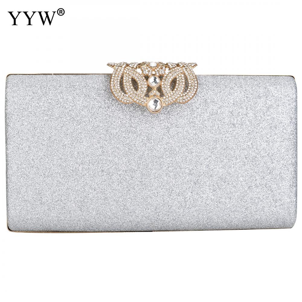 Vrouwen Gold Crystal Handtas Avondtasje Retro Kralen Clutch Tassen Wedding Diamond Kralen Tas Strass Kleine Schoudertassen: silver