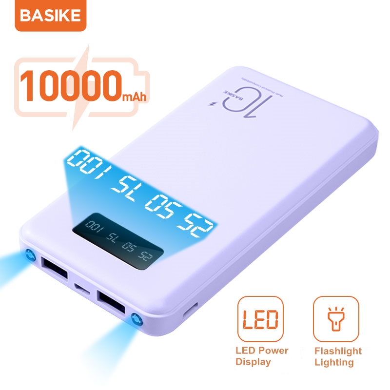 BASIKE-batería externa portátil PT69P para móvil, Powerbank de repuesto con pantalla LED de 10000mAh, para Huawei y Xiaomi: Purple