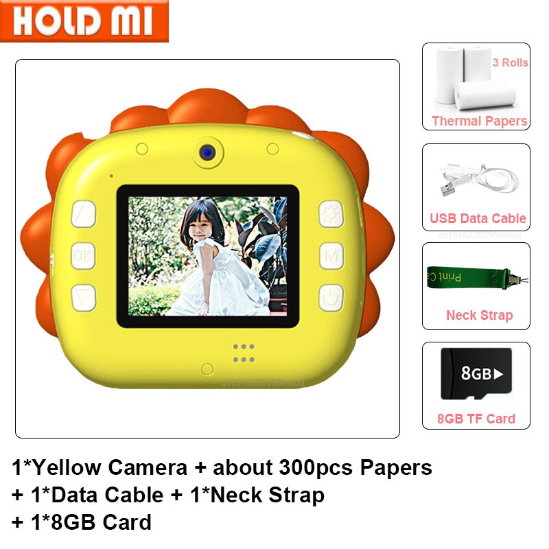 Fotocamera per bambini WIFI stampa istantanea fotocamera stampante termica Wireless WIFI telefono stampante 32GB Card 1080P HD giocattolo per fotocamera digitale per bambini: 8GB TF card-yellow