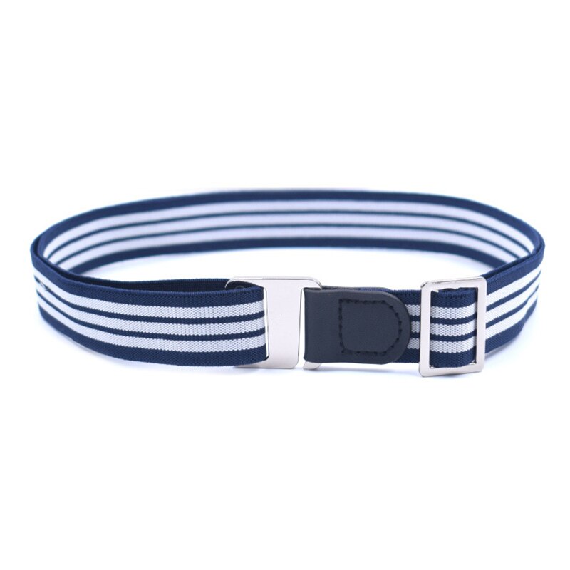 Onzichtbare stretchriem voor dames, verstelbare elastische riem in grote maten met platte gesp voor jeans.: Marineblauw met wit