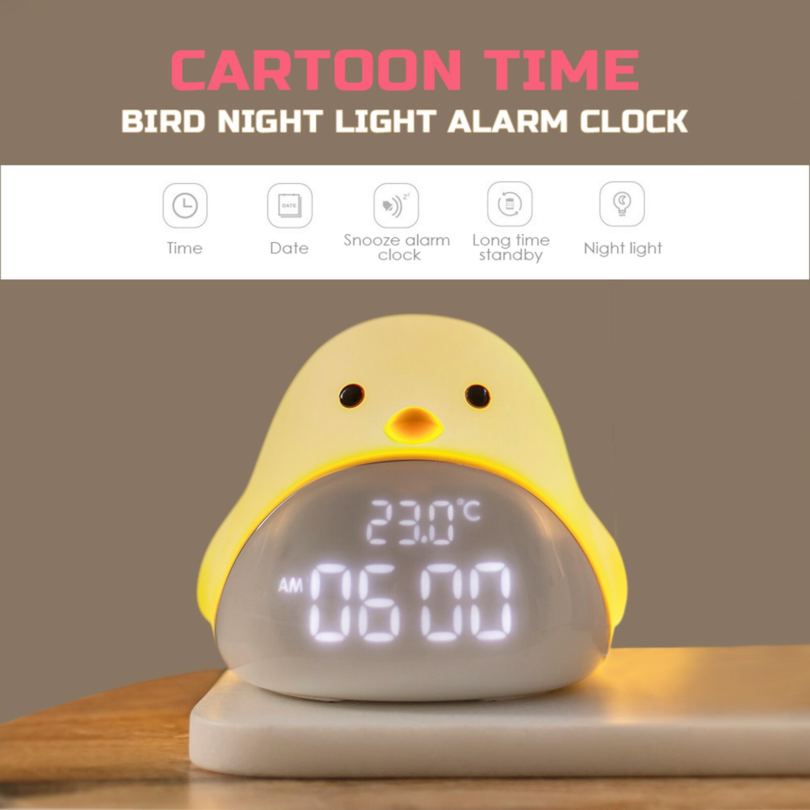 Endurance USB Charging Luminous Night Light Alarm Clock For Student Kids Sleeping Clock Easy Operation Rechargeable