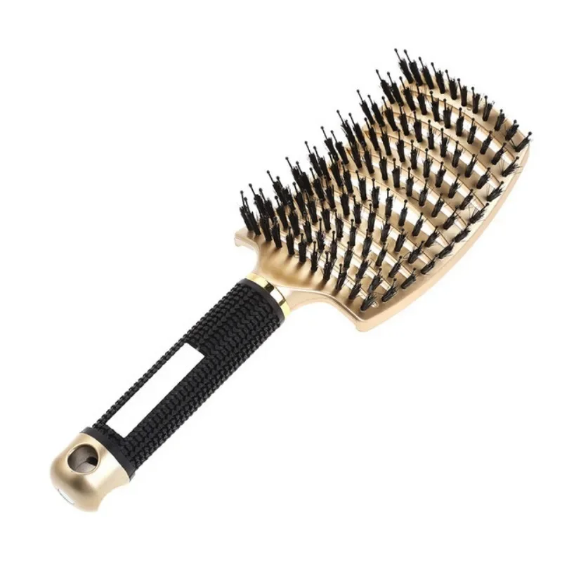 Cepillo para el cabello, cepillo para desenredar, cerdas y nailon, pelo rizado húmedo para mujer, peine para masaje del cuero cabelludo, herramientas de estilismo para salón de peluquería: Rosa