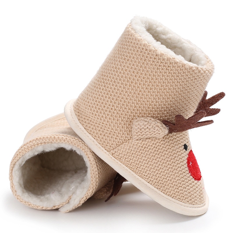 Winter Male baby 0-1 Christmas plus velvet warm soft bottom non-slip baby toddler shoes