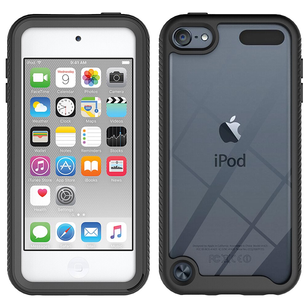 Shockproof Cover Voor Apple Ipod Touch 7 Case Touch 6 Huid 5 Armor Anti Shock Hard Clear Cases + Front screen Protector: For ipod touch 5 / Black