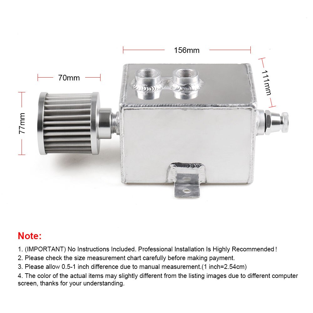 2L Universal Car Aluminum Oil Catch Tank Fuel Tanks With Breather &amp; Filter Drain Tap 2LT Baffled