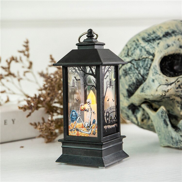 Halloween Vintage ▾ Zucca Luce Quadrato Simulato Fiamma Lampada Decorativa portato Lanterna Lanterna Appesa Rifornimenti Del Partito sbarra arredamento: Skeleton nuovo