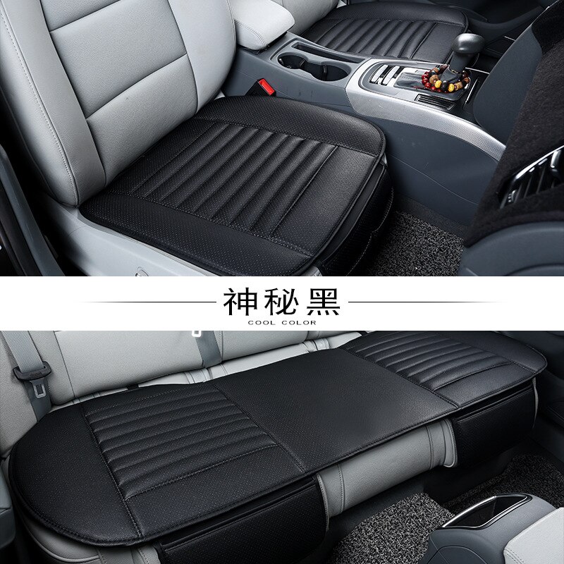 Funda de cuero PU para asiento de coche, almohadilla protectora antideslizante transpirable para las cuatro estaciones, Universal, conjunto de fundas para asiento de coche: PQ187Black3in1