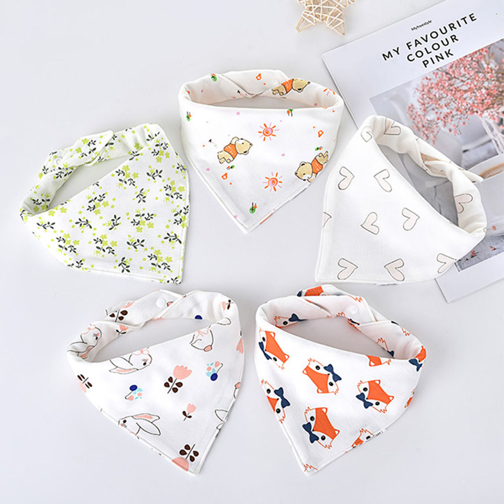 5 Stks/partij Slabbers Driehoek Dubbele Katoen Slabbetjes Cartoon Print Speeksel Handdoek Baby Jongens Meisjes Voeden Schort Katoen Bandana Slabbetjes