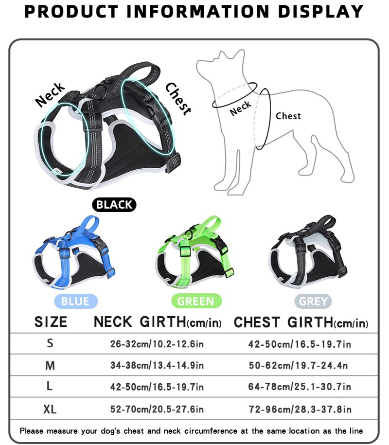 No Pull Breathable Large Dog Harness Reflective Adjustable Pet Dogs Harness Vest for Medium Big Dog Running Training Harnesses