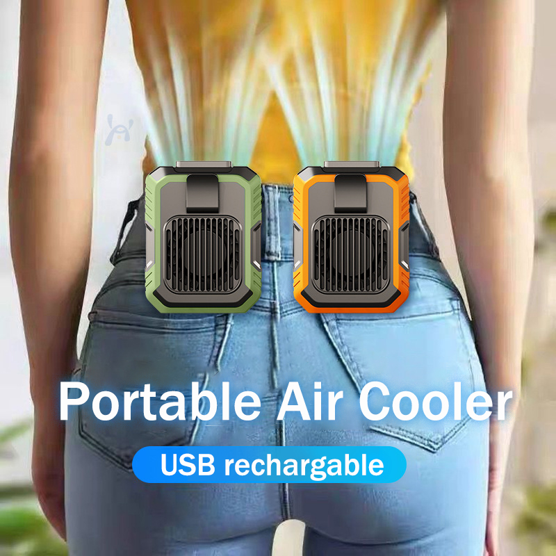 Aire acondicionado portátil, ventilador de Clip de cintura con 5-8H, ventilador de cuello, 3 velocidades, recargable por USB, para verano, trabajo al aire libre, senderismo