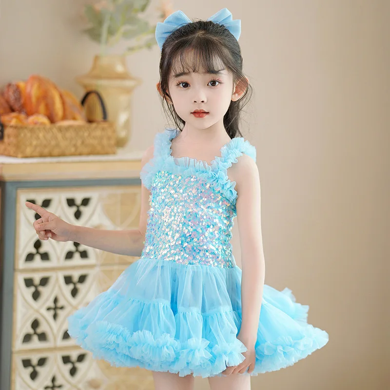 Falda de tul estilo princesa, bonito vestido de actuación para niña, ropa de verano para niños, vestido de baile de cuento de hadas, traje para niña pequeña